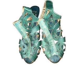 L'Artiste Spring Step blue leather sandals, SZ 7 EU 37 European, Floral